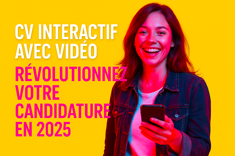 Fille souriante avec mobile sur fond pop faisant la promotion de skwiz.fr